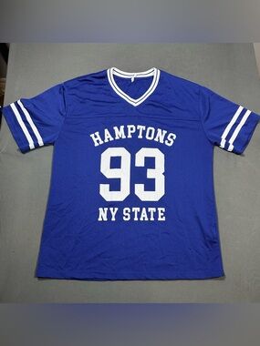 Ardene Hamptons 93 NY State Mesh Jersey Shirt Blue White V-Neck  XS/S